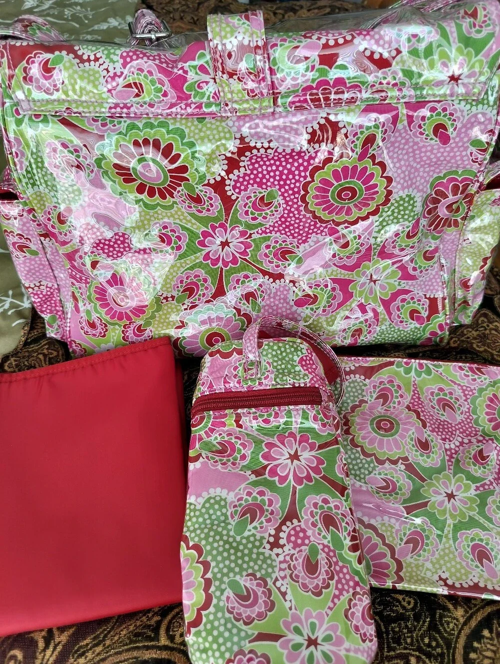 Kalencom Laminated Buckle Diaper Bag Set - Gypsy Paisley Cotton Candy NWOT 2012